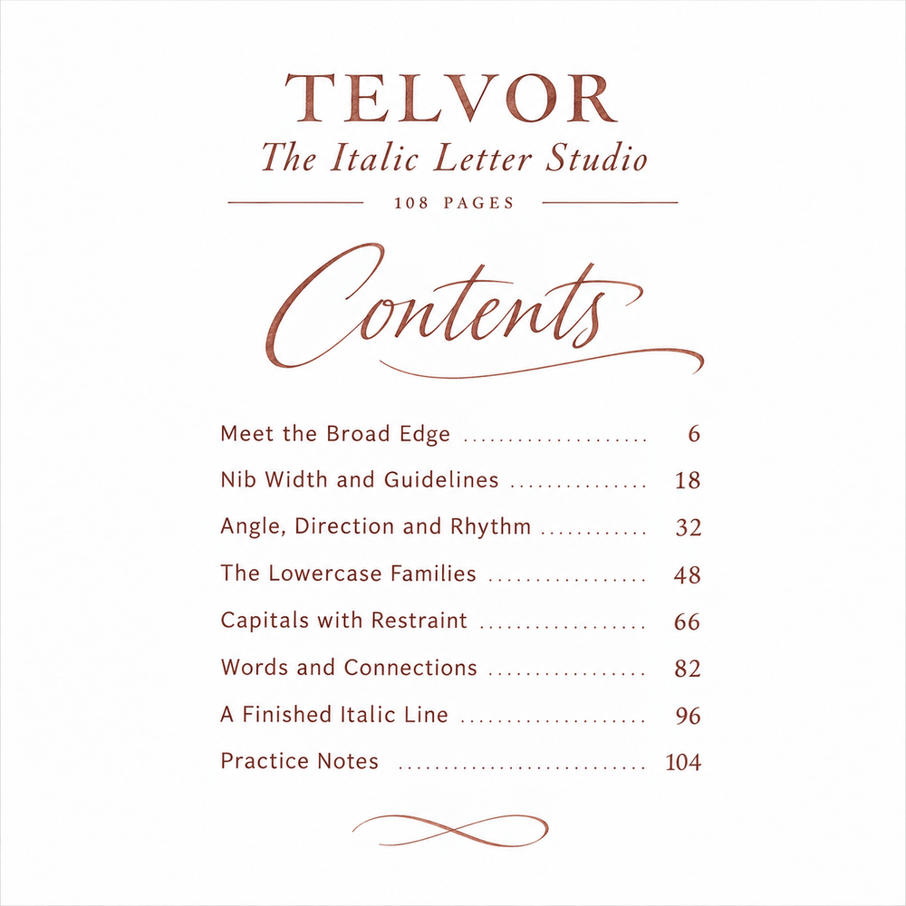 Contents preview of The Italic Letter Studio, a digital PDF guide.