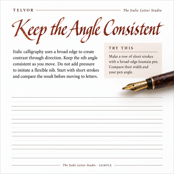 A sample lesson page from The Italic Letter Studio.