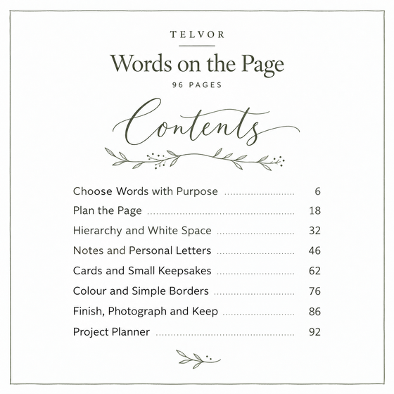Contents pages of Words on the Page, with planned start pages.